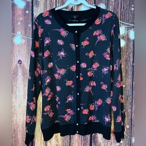 Yest Black Floral Cardigan with Pearl Buttons